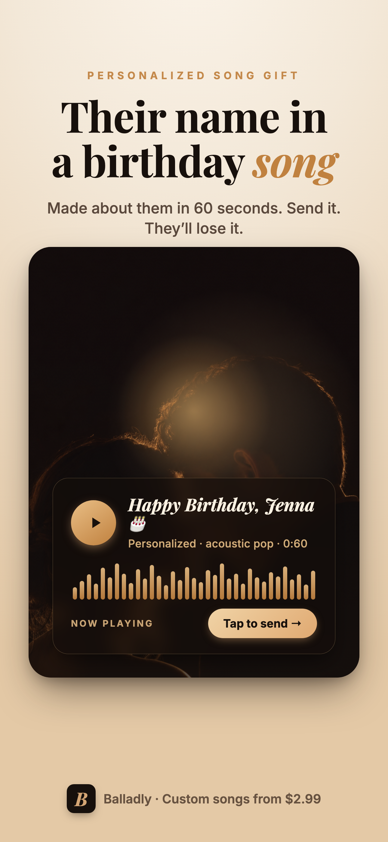 Balladly birthday song screen