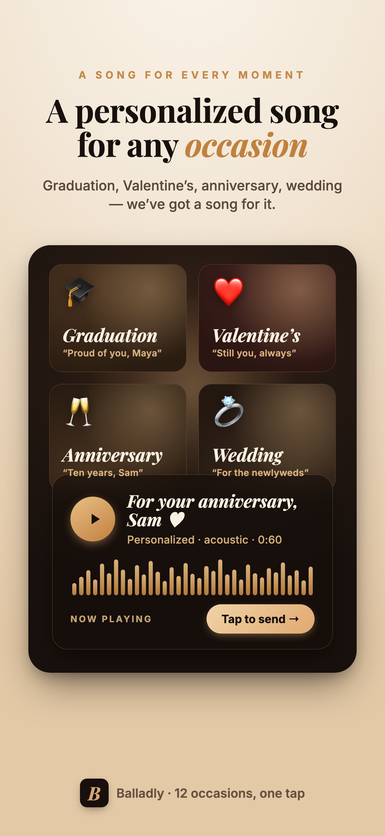 Balladly occasions to choose from